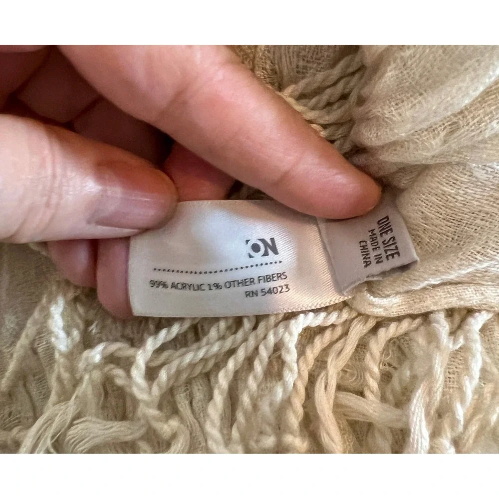 Old Navy Scarf Women OS Cream Crinkle Fringe Lightweight Textured Wrap Gauzy